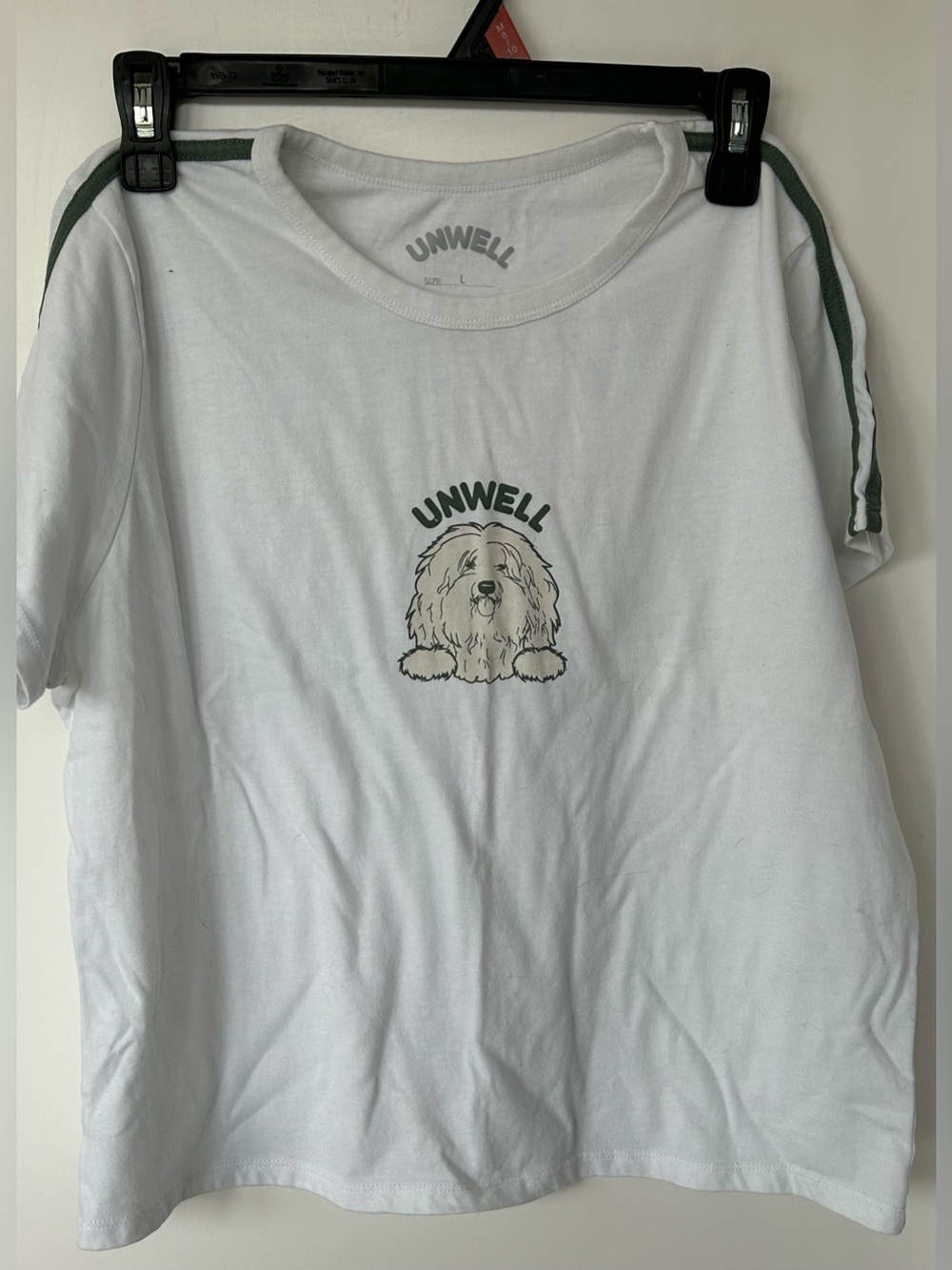 Unwell Network White Graphic Dog Tee with Shoulder Stripes - L